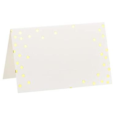 Imagem de Cartões para barracas, 25 cartões comemorativos 11,4 x 8,89 cm, cartão em branco dobrável para festa de casamento, mesa faça você mesmo, cartões com nome de mesa dourada, ponta branca