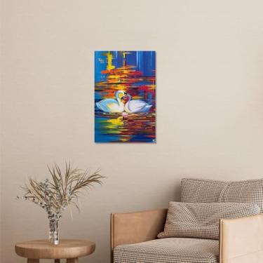 Imagem de 1 peça de arte de parede abstrata de cisnes românticos - Arte colorida em tela salpicos - Decoração de parede para sala de estar e quarto, 20 x 30 cm, sem moldura