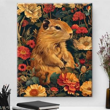 Imagem de Arte de parede em tela de porquinho-da-índia floral vintage flores de porquinho-da-índia Cottagecore pintura art nouveau para casa fazenda sala de estar decoração de parede 20 x 25 cm