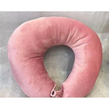 Imagem de Travesseiro De Pescoço Viagem Super Conforto Almofada Cervical Ajustável Para Dormir Em Avião Carro Ônibus(Rosa com preto)