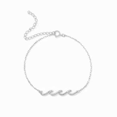 Imagem de Pulseira de onda em tom de ouro branco – diamante moderno europeu americano, pulseira exclusiva com design de ondas de ECG, presente perfeito para namorada com zircão brilhante