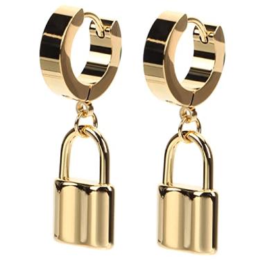 Imagem de 1 par de argolas femininas com design de cadeado leve versátil para uso diário e ocasiões especiais, confortável e amigo da pele, 3.1X1CM, Plástico, Sem pedra preciosa