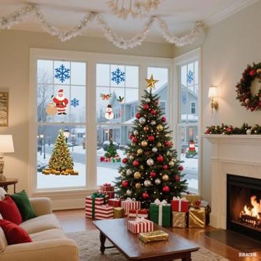 Imagem de 1 peça reutilizável à prova d'água para decoração de janela de árvore de Natal estática - sem cola adesivos de Natal para vidro doméstico e decoração festiva (tamanho 13,3/28 cm), verde