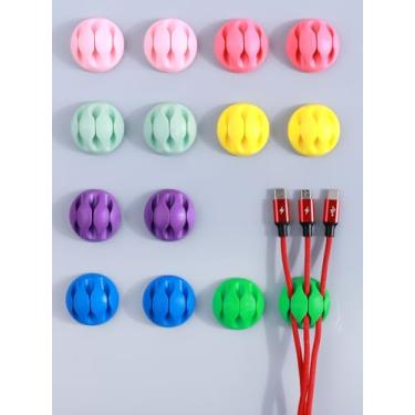 Imagem de Organizador de cabos com 14 clipes de cabo, suporte de gerenciamento de fio TPR de 3 furos para cabos de carregamento USB, acessório de mesa de escritório em casa, cores mistas