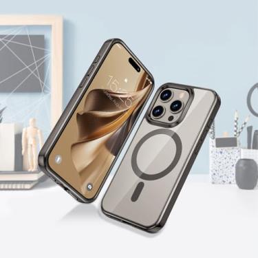 Imagem de Capa compatível com iPhone 15 Pro - compatível com MagSafe - parte traseira transparente transparente elegante borda espelhada galvanizada - capa antichoque magnética à prova de choque - 15.5 cm 2023