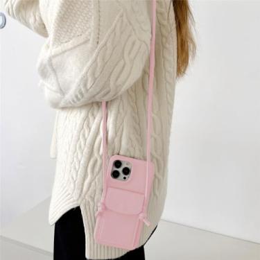 Imagem de Capa de telefone carteira com cordão crossbody para iPhone 15 14 13 12 11 Pro Max Mini X XR XS Max 7 8 Plus Capa de couro com alça para cartão, rosa, para iPhone 7Plus (8Plus)