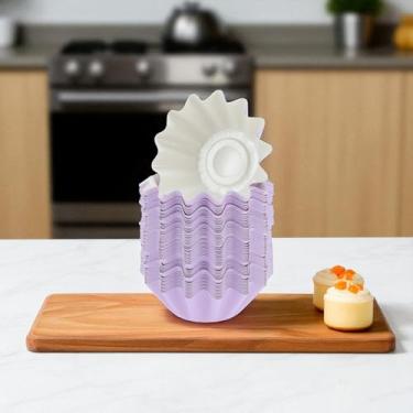 Imagem de Generic 50 peças de forros de cupcake grandes plissados copos descartáveis para assar cartolina revestimento PET roxo 4,5 x 3 cm