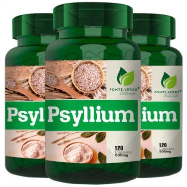 Imagem de 3 Potes Psyllium 100% Natural Kit 360 Cáps - Fonte Verde