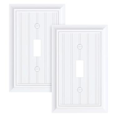 Imagem de Pacote com 2 placas clássicas para interruptores de luz de interruptor único, placas decorativas de fibra de bambu natural durável, branco puro, placa de parede de 1 grupo