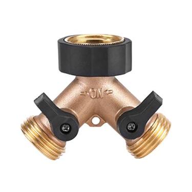 Imagem de Conector de mangueira 3/4 em forma de Y de 2 vias adaptador de torneira de água de latão divisor de conector de mangueira de jardim com válvula liga/desliga independente para irrigação de jardim