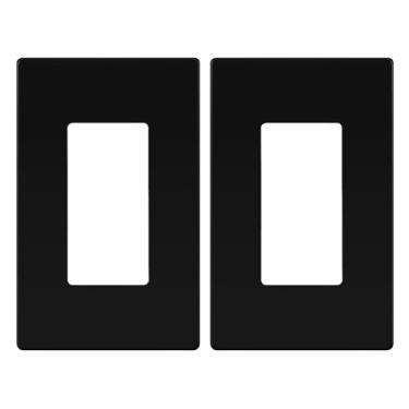 Imagem de LIDER Capa de interruptor decorador de acabamento fosco, placa de parede sem parafusos, tamanho médio, 12,4 cm x 7,9 cm, termoplástico de policarbonato inquebrável, listado na UL, LSWP-31M-BK2P, preto