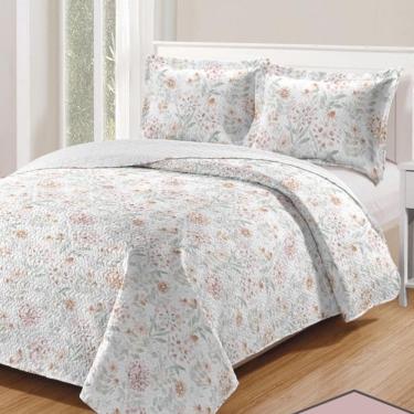 Imagem de Kit Cobre Leito Colcha Daily Casal 3 Peças Dupla Face Estampado Floral - Floral 18 - 100% Poliéster