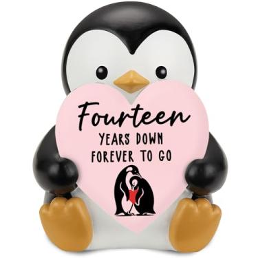 Imagem de wainvniaw Mini pinguim romântico fofo amor 14 anos aniversário decoração presentes para marido, esposa, 14º aniversário de casamento 14 anos juntos presente de lembrança para ela Wgg20
