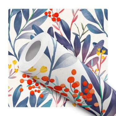 Imagem de Papel De Parede Adesivo Lavável sala Folhagem Azul Com Flor Amarela E 