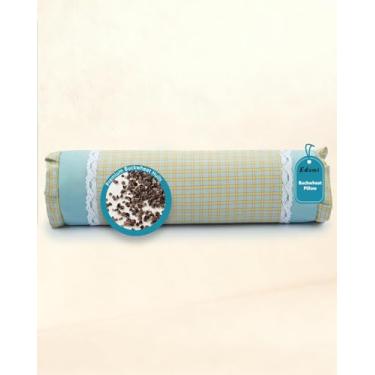 Imagem de Almofada de pescoço cilíndrica de trigo sarraceno, enchimento de casco ajustável de 38 x 10 cm para suporte cervical, almofada ergonômica de rolo de padrão quadriculado para dorminhocos de costas