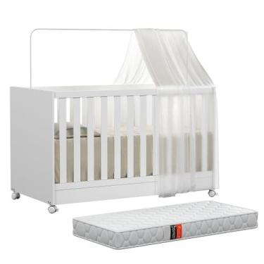 Imagem de Berço 2 em 1 Americano Vira Mini Cama Doce Sonho Com Colchão, Rodízios