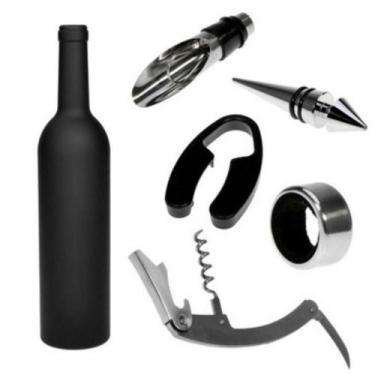 Imagem de Kit Saca Rolhas Abridor Vinho 5 Peças Dosador Salva Gotas Cortador 155