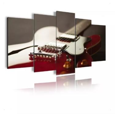 Imagem de Kit quadro decorativo 5 peças 95x60cm Guitarra Preta Show Mosaico
