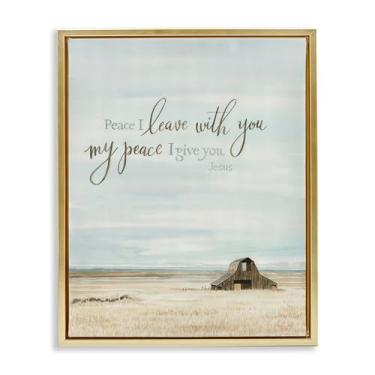 Imagem de Stupell Industries Arte de parede em tela flutuante com moldura marrom Leave with Peace Barn, design de Cindy Jacobs, 78 x 63 cm