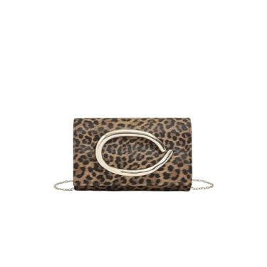 Imagem de QWINEE Bolsa clutch feminina de couro PU para festa de casamento com corrente de metal decoração moderna casual, Marrom, one_size