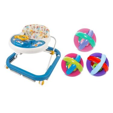 Imagem de Kit Andador Antiqueda Bebê Infantil + Bola Maluquinha Chocalho Mordedo