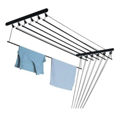Imagem de Varal Parede Individual 6 Varetas Prático 1,20m Aço Preto - Secalux