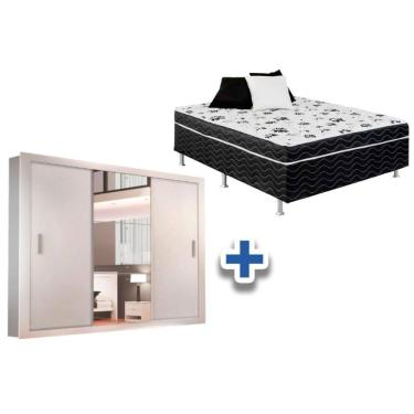 Imagem de Cama Box Conjugada Casal Ortobom Union + Guarda Roupa Veneza Luxo Branco