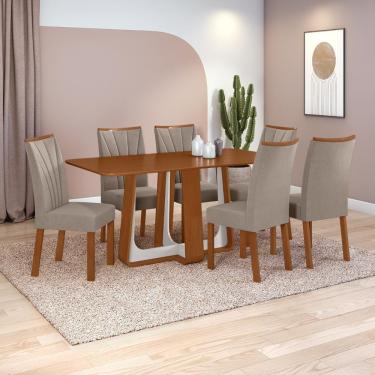 Imagem de Conjunto Sala De Jantar Mesa Easy Pop 170x90cm Tampo Mdf Com 6 Cadeiras Confort Suede Animale Bege Frassino/off White