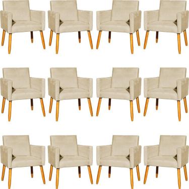 Imagem de Kit 12 Poltronas Decorativa Para Sala Nina Suede Cores Pé Palito 30cm Castanho - Suede