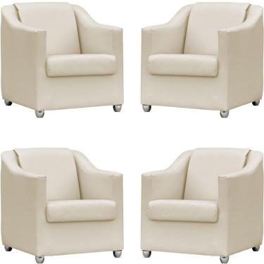 Imagem de Kit 4 Poltronas Mila Corino Cores Pé De Plástico Cromado - Bege Corino