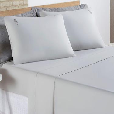Imagem de Jogo De Cama Lençol Percal 200 Fios 100% Algodão Bordado Liana Casal Padrão 04 Peças Cinza