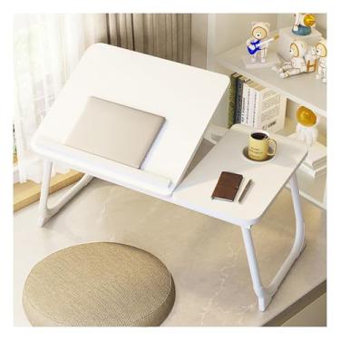 Imagem de Mesa para laptop, mesa baixa para cama, mesa de colo para laptop, mesa dobrável para laptop, mesa de laptop para cama, pode ser usada para jantar, estudar, ler e trabalhar. (nogueira amarela) (branco)