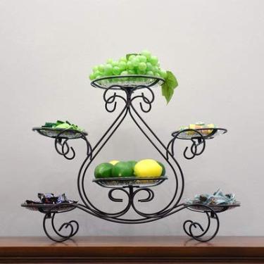 Imagem de Cesta de frutas de metal, tigela de armazenamento de frutas multicamadas, suporte decorativo para frutas, legumes, lanches, itens domésticos, preto