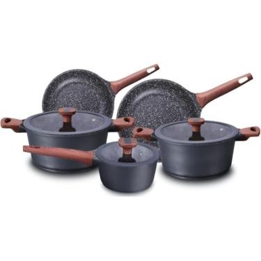 Imagem de Jogo de Panelas 5 Peças Titanium Exclusive Antiaderente Granito Bkza by MTA - Conjunto de Panelas Fundo Triplo - 5mm de Espessura - Com Caçarolas Frigideiras e Panela