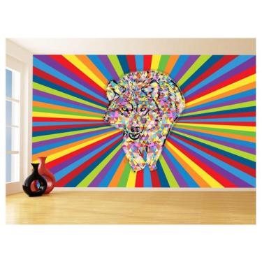 Imagem de Papel De Parede Animais Pop Art Lobo Colorido 3,5M Pxa609 - Você Decor