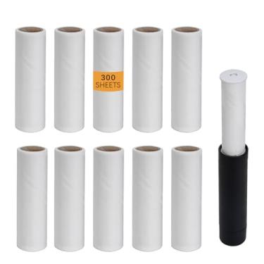 Imagem de Refil de rolo de fiapos compatível com pederneira, substituição de rolo retrátil extra pegajoso compatível com pederneira, 30 folhas por rolo (pacote com 10, total de 300 folhas)