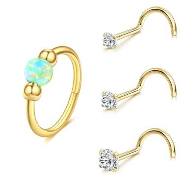 Imagem de Conjunto de argolas pequenas hipoalergênicas de aço cirúrgico 316L para cartilagem de 20 g para mulheres, brincos de opala 18G de 10 mm para hélice/tragus/concha/torre/2ª-3ª orelha/piercing de nariz