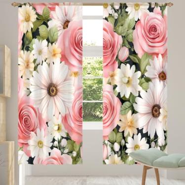 Imagem de 2 conjuntos de painéis de cortinas translúcidas retrô rosa e branco com filtro leve com filtro leve, painéis de cortina de porta e janela para sala de estar, quarto, jantar, 192 cm de comprimento