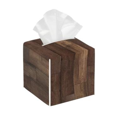 Imagem de Capa quadrada de couro para caixa de lenços de papel, à prova d'água, listras, organizador de papel facial retrô com cinto inferior, estojo de lenços para mesa, banheiro, escritório, mesa, carro