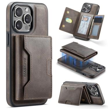 Imagem de DG.MING Capa carteira para iPhone 13 Pro, suporte magnético destacável 2 em 1 com bloqueio RFID (7 compartimentos para cartão), compatível com MagSafe, suporte, couro PU + design TPU à prova de choque