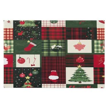 Imagem de Blueangle Tapete de Natal 5 x 7 – Capacho lavável antiderrapante para entrada, cozinha, banheiro, varanda com estampa de patchwork de Natal (206)