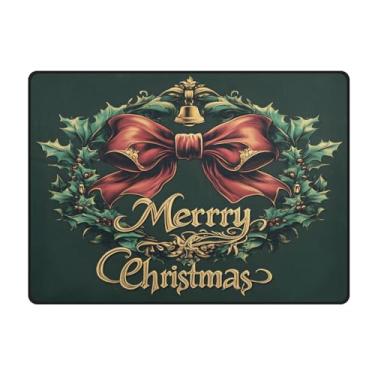 Imagem de Blueangle Tapetes de Natal laváveis de 10 x 13 cm para sala de estar - Tapete ultramacio antiderrapante resistente a manchas com estampa de guirlanda de Natal, decoração de férias para quarto e