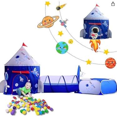 Imagem de Barraca Astronauta Toca Túnel c/Cesta Basquete - 3 em 1 Estrela Rosa, Menina ou Menino em Cabana Infantil para Uso Interno e Ar Livre