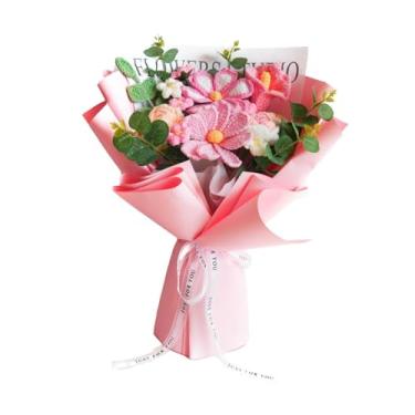 Imagem de Fancyes Buquê de flores de crochê de 45 cm, decoração de feriado, bênção eterna feita à mão para arranjos florais multiuso, Rosa