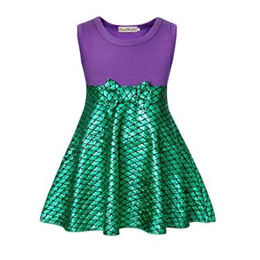 Imagem de HenzWorld Fantasia de vestido para meninas, fantasia de sereia, princesa, festa de aniversário, cosplay, faixa de cabeça para crianças de 1 a 8 anos, Purple+green, 6-7 Years