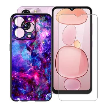 Imagem de HGJTFANY Capa de telefone para Oukitel C3 (6,5 polegadas), com [1 x protetor de tela de vidro temperado], película de silicone macio ultrafina, capa protetora preta à prova de choque para Oukitel C3