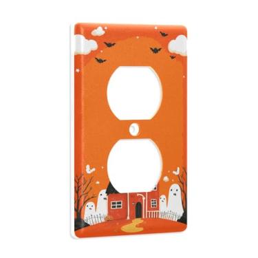 Imagem de Blueangle Placa de parede frente e verso para festa de Halloween, tamanho padrão, placas de cobertura de tomada elétrica de 1 gangue para decoração de quarto de escritório em casa, 4,53 x 2,76