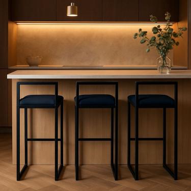 Imagem de Kit 3 Banquetas Balcão Alta Corino Ferro Cozinha Bistro