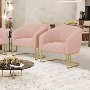 Imagem de Poltrona Decorativa Industrial Dourado Kit 2 Stella Veludo Rosê D03 - 