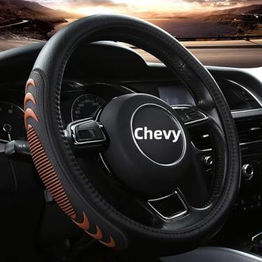 Imagem de Capa de volante de couro para Chevy Silverado 1500 2500 3500, capa de volante de carro de 14,5 a 38 polegadas com partícula de massagem antiderrapante (marrom)